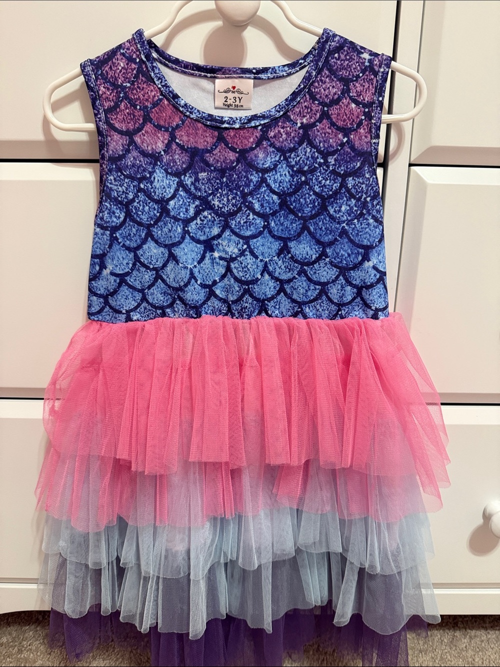 Girls Mermaid Scales Tulle Dress in Blue & Pink